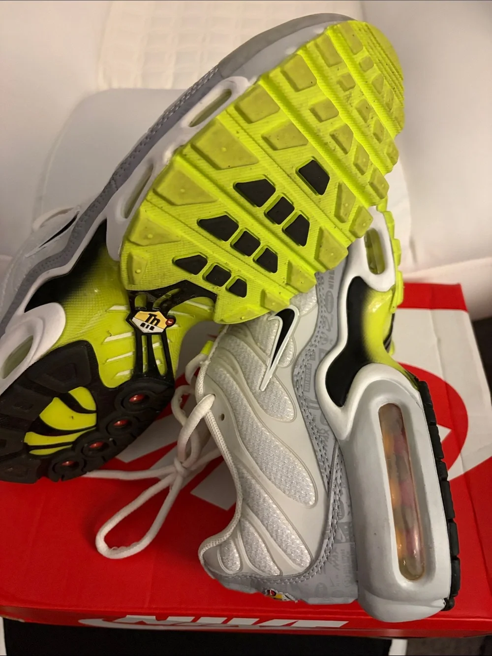 Nike Kids White Sneakers with Neon Yellow Accents